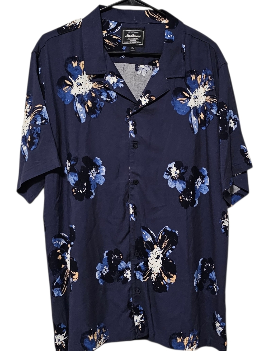 Monument Supply Co. Men's Blue Hawaiian Short Sleeve Button Down Size XL